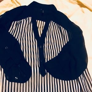 XS black and white striped chiffon blouse